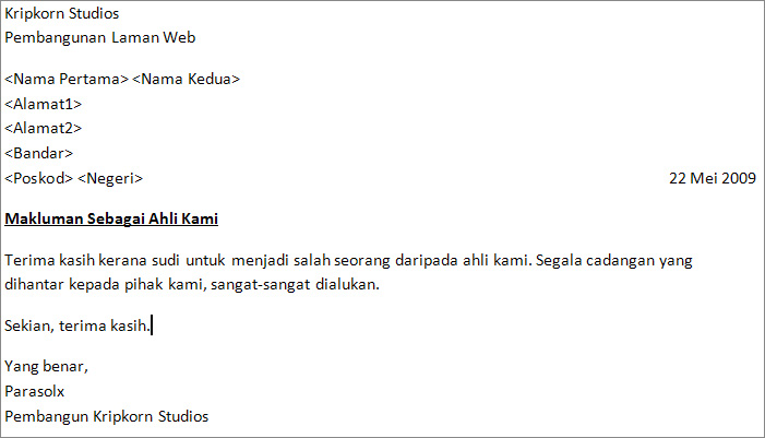"Mail Merge" Untuk Microsoft Word 2007  Drupal Note Malaysia